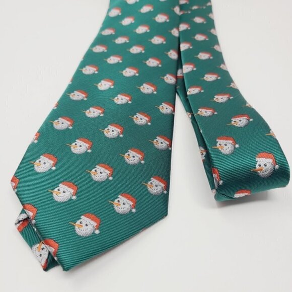 Elegance | Green Snowman With Santa Hat Print Tie - Picture 11 of 14